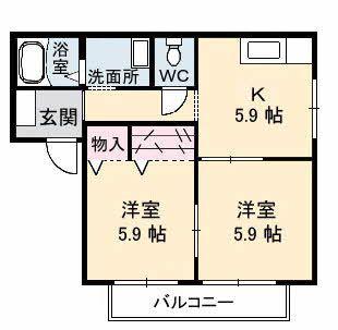 フォーレス 弐番館(2K/2階)の間取り写真