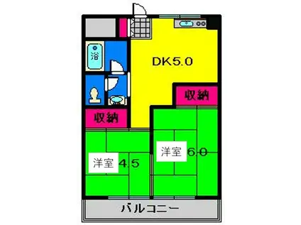 津田沼サニーマンション(2DK/6階)の間取り写真