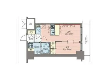 プレジオ恵美須(1LDK/7階)の間取り写真