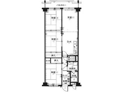 ハイライフ大濠(3LDK/2階)の間取り写真