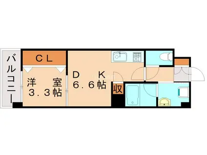 コンプレート水巻(1DK/4階)の間取り写真