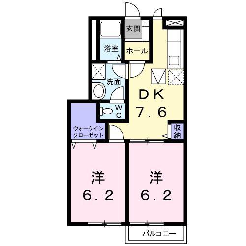 マジェスティックス(2DK/1階)の間取り写真