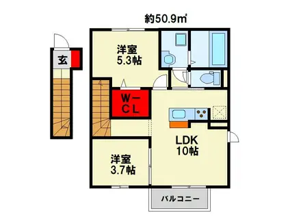 ARIETTA与原 B棟(2LDK/2階)の間取り写真