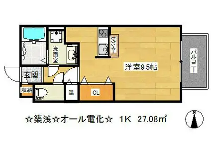 六甲フィールズ(1K/2階)の間取り写真