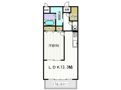 ハイウイング要(1LDK/6階)の間取り写真