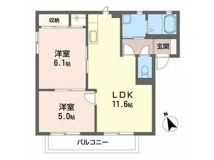 シャーメゾン二木B(2LDK/2階)の間取り写真