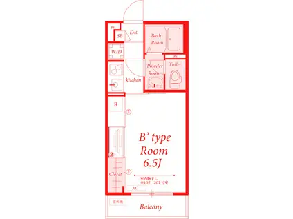 リブリ・ピーチテラス湘南(1K/3階)の間取り写真