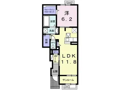 アッシュ ヒル III(1LDK/1階)の間取り写真