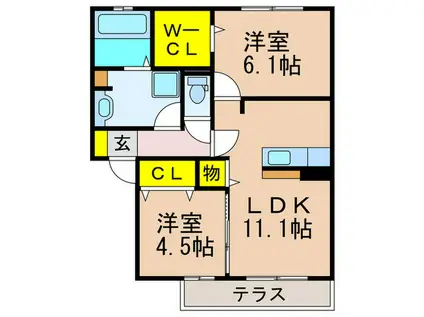 PREMIER藤阪(2LDK/1階)の間取り写真