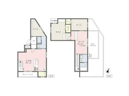 千種区西山元町PJ(2LDK/3階)の間取り写真