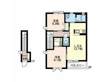 ヴィル ブランシェB棟(2LDK/2階)の間取り写真