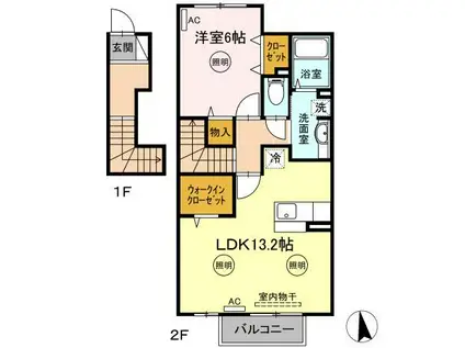 ベルジュネスK(1LDK/2階)の間取り写真