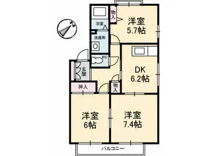 パークメゾン砂田B棟(3DK/2階)の間取り写真