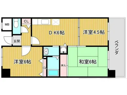 グランドヴィラ香里(3DK/3階)の間取り写真