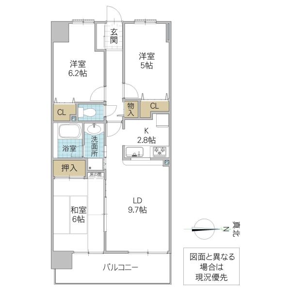 ベルヴィラ牛久(3LDK/7階)の間取り写真