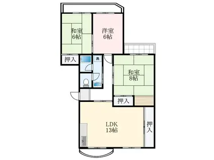泉北鴨谷台第一次15号棟(3LDK/5階)の間取り写真