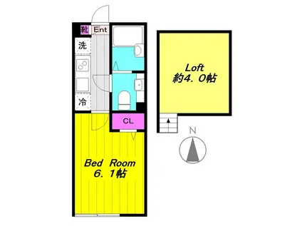 アザーレ・パッシオ栗谷A(1K/2階)の間取り写真