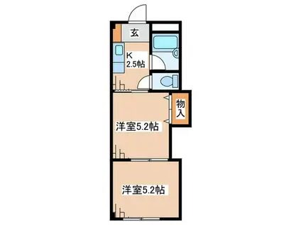 飛鳥ハイツ(2K/1階)の間取り写真