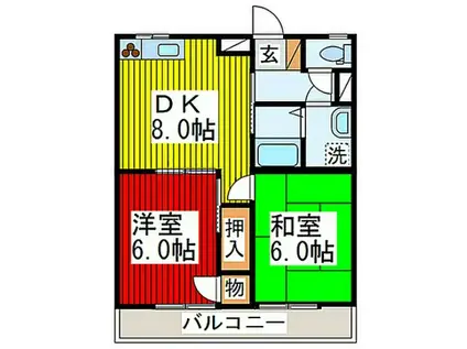 ボヌールII(2DK/2階)の間取り写真