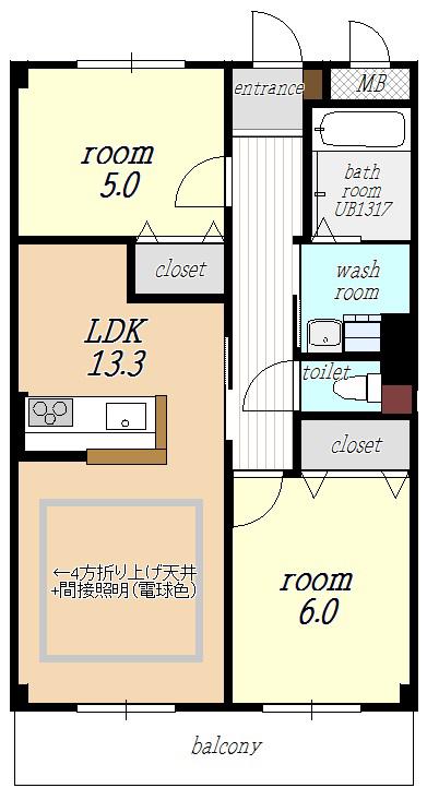 太陽ハイツ(2LDK/2階)の間取り写真