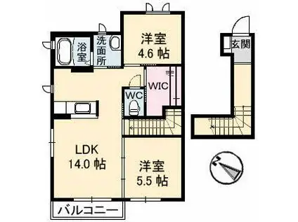 グリーンヴィレッジD棟(2LDK/2階)の間取り写真
