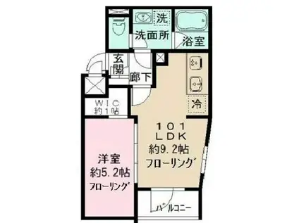 GUTE WOHUNG 北千住(1LDK/1階)の間取り写真