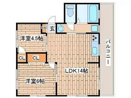 グリーンヒル山本通(2LDK/3階)の間取り写真