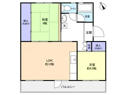 高津団地5街区20棟(2LDK/4階)の間取り写真