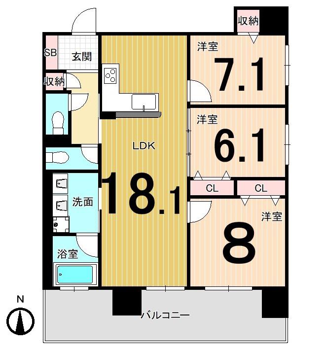 さくらHILLS ROKUBAN PLATINUM RESIDENCE(3LDK/13階)の間取り写真
