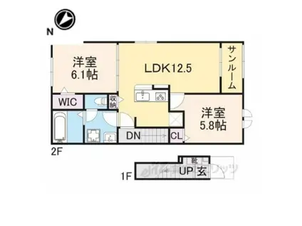 マーベラス弓木2(2LDK/2階)の間取り写真