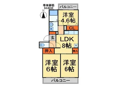 シティハイツ新松戸(3LDK/3階)の間取り写真