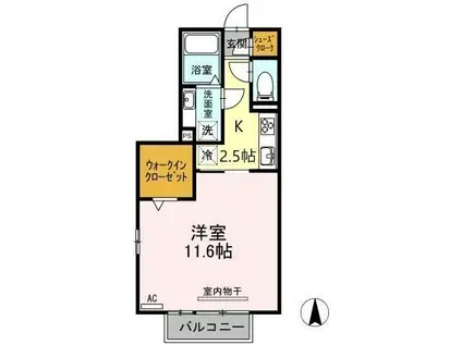 コンフォルト鵜沼(1K/2階)の間取り写真