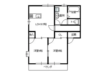 ツインハイツA(2LDK/2階)の間取り写真