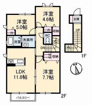 アネーロA棟(3LDK/2階)の間取り写真