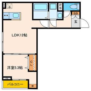 パセオプラシード連坊(1LDK/1階)の間取り写真