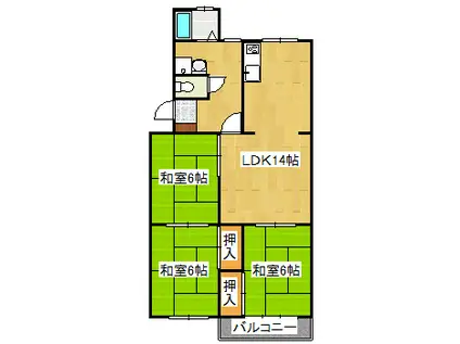 阪急今津線 小林駅(兵庫) 徒歩26分 5階建 築50年(3LDK/3階)の間取り写真