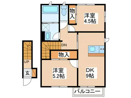 スカイハイツユーF棟(2DK/2階)の間取り写真