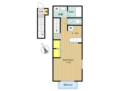 シーゲート八王子(1K/2階)の間取り写真