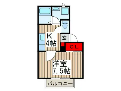 ウィステリア(1K/1階)の間取り写真