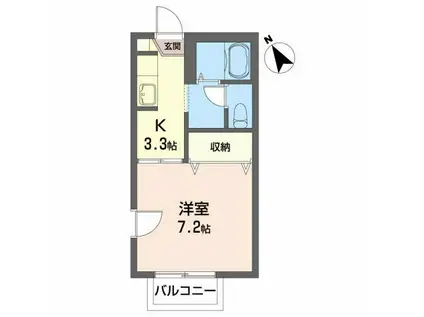 オーロハウスB(1K/2階)の間取り写真