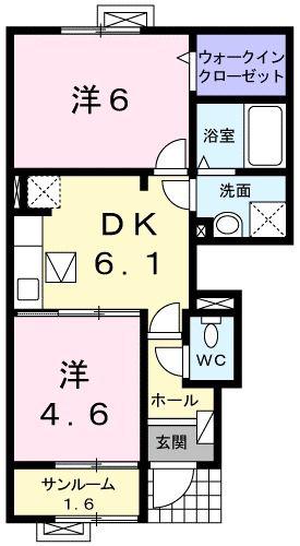 ヴィラ・スウィート・COCOII(2DK/1階)の間取り写真