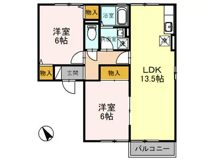コーポグランデD(2LDK/1階)の間取り写真