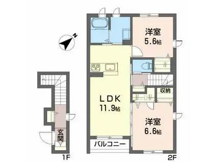 シャーメゾン本陣前(2LDK/2階)の間取り写真