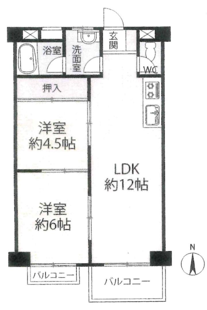 リバーサイド新淀ハイツ(2LDK/5階)の間取り写真