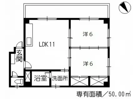大上ビルII(2LDK/3階)の間取り写真
