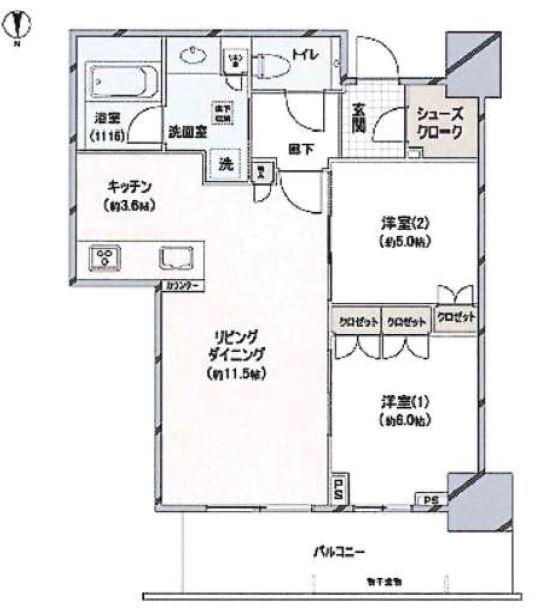 グランドメゾン新梅田タワー THE CLUB RESIDENCE(2LDK/16階)の間取り写真