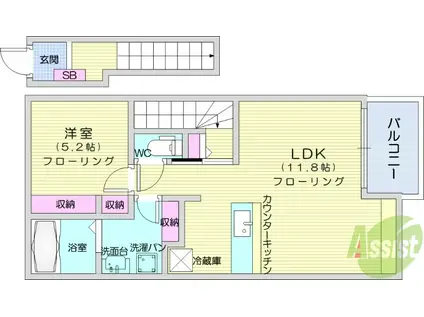 シューネスハイム ミルト西館(1LDK/2階)の間取り写真