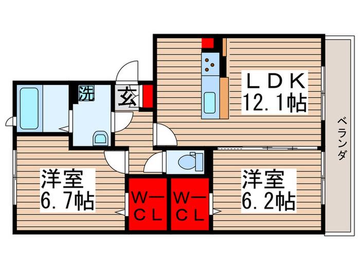 グリシーヌフルール(2LDK/2階)の間取り写真