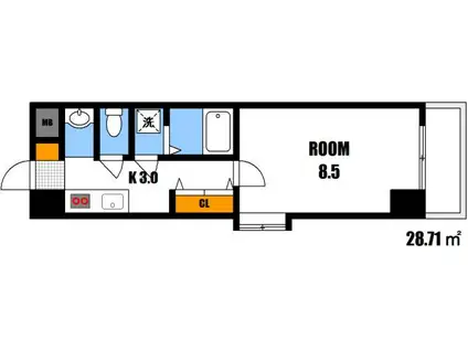 VILLA大原駅前(1K/4階)の間取り写真
