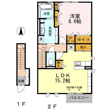 ハイフィールド(1LDK/2階)の間取り写真